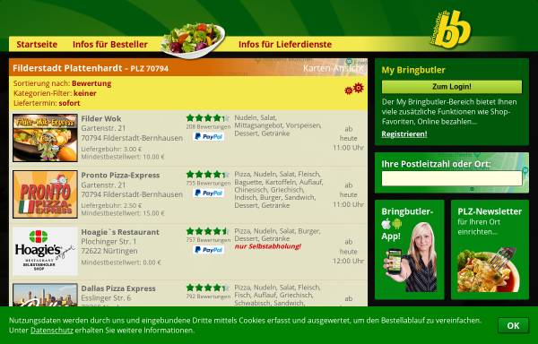 Vorschau von www.bringbutler.de, Pizzaheimservice