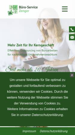 Vorschau der mobilen Webseite www.buero-service-zenger.de, Büroservice Birgit Zenger