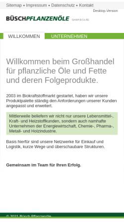 Vorschau der mobilen Webseite www.buesch-pflanzenoele.de, Büsch Pflanzenöle GmbH und Co.KG
