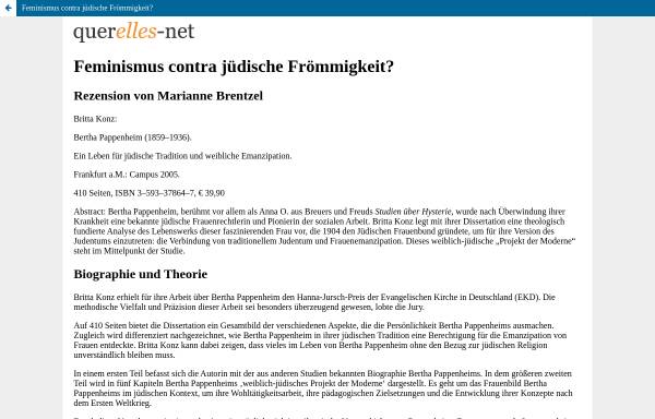 Vorschau von www.querelles-net.de, Marianne Brentzel: Feminismus contra jüdische Frömmigkeit?