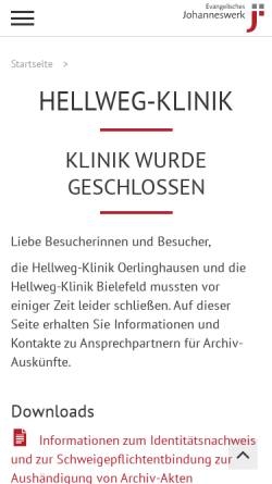 Vorschau der mobilen Webseite www.hellweg-klinik-bielefeld.de, Hellweg-Klinik Bielefeld