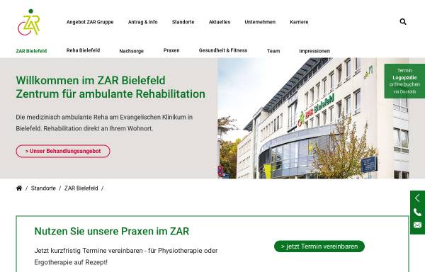 Vorschau von www.zmr-bielefeld.de, ZAR Zentrum für ambulante medizinische Rehabilitation Bielefeld GmbH
