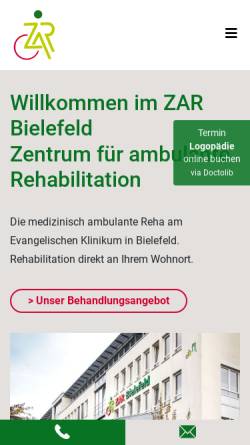 Vorschau der mobilen Webseite www.zmr-bielefeld.de, ZAR Zentrum für ambulante medizinische Rehabilitation Bielefeld GmbH