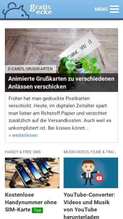 Vorschau der mobilen Webseite gratis-ecke.de, Gratis-ecke.de