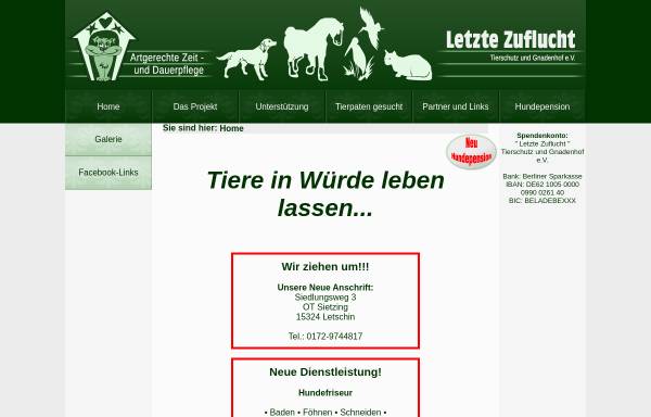 Vorschau von letztezuflucht.com, Letzte Zuflucht - Tierschutz und Gnadenhof e.V.