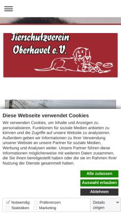 Vorschau der mobilen Webseite www.tierschutzverein-ohv.de, Tierschutzverein Oberhavel e.V.