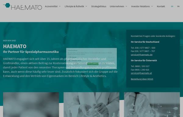 Vorschau von haemato.de, Haemato-Pharm Holding AG