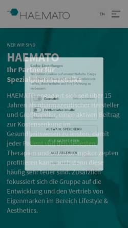 Vorschau der mobilen Webseite haemato.de, Haemato-Pharm Holding AG