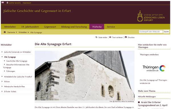 Vorschau von www.alte-synagoge.erfurt.de, Jüdisches Leben Erfurt - Jüdisches Leben in Erfurt