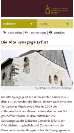 Vorschau der mobilen Webseite www.alte-synagoge.erfurt.de, Jüdisches Leben Erfurt - Jüdisches Leben in Erfurt