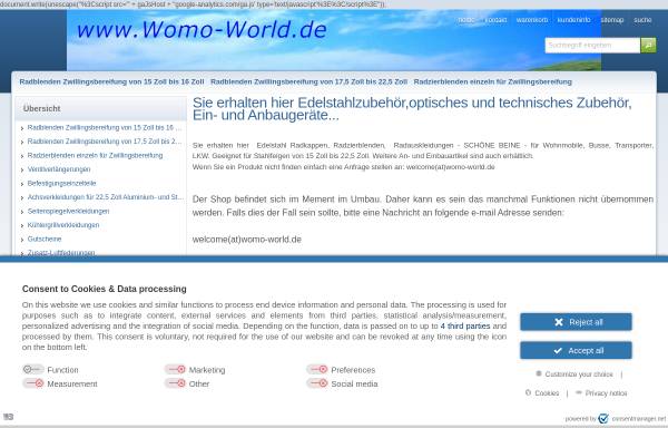 Vorschau von www.womo-world.de, Womo-World, Handelsagentur Jürgen Schwinn