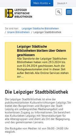 Vorschau der mobilen Webseite stadtbibliothek.leipzig.de, Bibliotheken in Leipzig