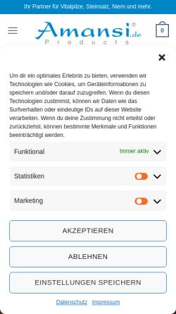 Vorschau der mobilen Webseite www.amansi.de, Amansi Products GmbH