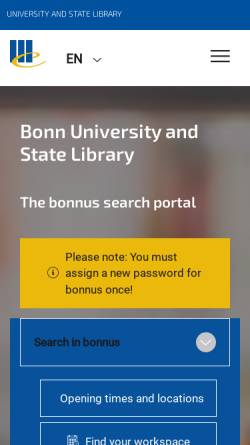 Vorschau der mobilen Webseite www.ulb.uni-bonn.de, Universitäts- und Landesbibliothek Bonn (ULB)