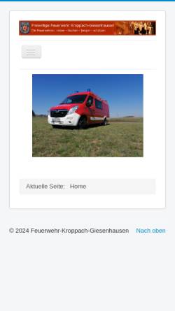 Vorschau der mobilen Webseite feuerwehr-kroppach-giesenhausen.de, Freiwillige Feuerwehr Kroppach-Giesenhausen