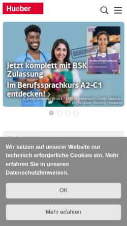 Vorschau der mobilen Webseite www.hueber.de, Max - Hueber - Verlag