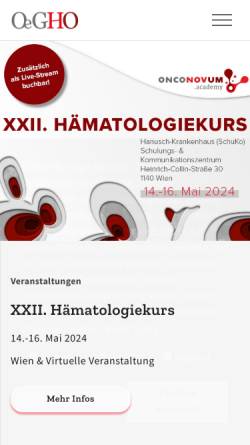 Vorschau der mobilen Webseite www.oegho.at, Österreichische Gesellschaft für Hämatologie uund Onkologie (OEGHO)
