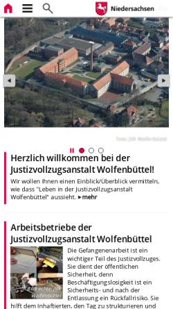 Vorschau der mobilen Webseite www.justizvollzugsanstalt-wolfenbuettel.niedersachsen.de, Justizvollzugsanstalt Braunschweig