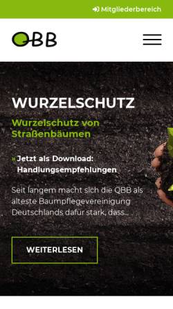 Vorschau der mobilen Webseite www.qbb-ev.de, Qualitätsgemeinschaft Baumpflege und Baumsanierung e. V.