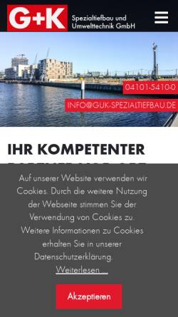 Vorschau der mobilen Webseite www.guk-spezialtiefbau.de, G+K Spezialtiefbau und Umwelttechnik GmbH
