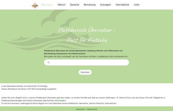 Vorschau von www.plattdeutsches-woerterbuch.de, Plattdeutsches Wörterbuch