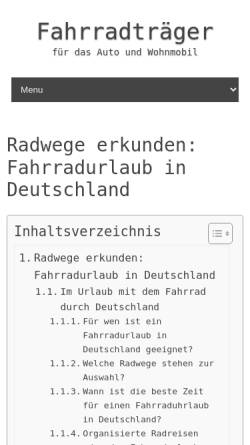 Vorschau der mobilen Webseite www.radwege-online.de, Radwege Online