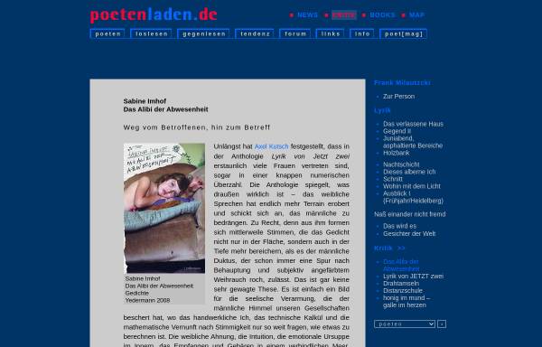 Vorschau von www.poetenladen.de, Sabine Imhof: Das Alibi der Abwesenheit