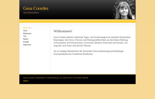 Vorschau von www.gesa-coordes.de, Gesa Coordes Journalistenbüro