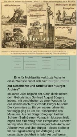 Vorschau der mobilen Webseite www.gottfried-august-buerger-molmerswende.de, Leben und Werk des Dichters Gottfried August Bürger