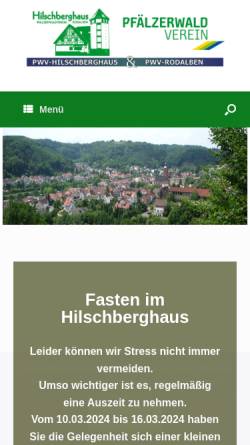 Vorschau der mobilen Webseite www.pwvhilschberghaus.de, Pfälzerwald-Verein Rodalben