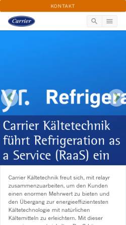 Vorschau der mobilen Webseite www.carrier-refrigeration.de, Carrier Kältetechnik Deutschland GmbH