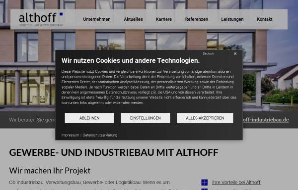 Vorschau von www.althoff-industriebau.de, Althoff Industrie- und Verwaltungsbau GmbH