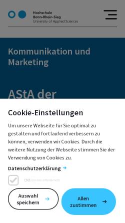 Vorschau der mobilen Webseite www.asta.h-brs.de, Allgemeiner Studierendenausschuss (AStA) der Hochschule Bonn-Rhein-Sieg