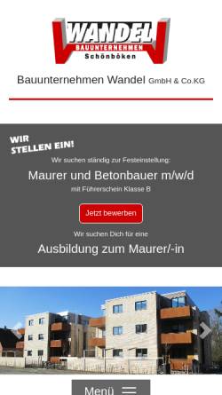 Vorschau der mobilen Webseite www.wandel-bau.de, Wandel Bauunternehmen GmbH