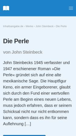 Vorschau der mobilen Webseite www.inhaltsangabe.de, Inhaltsangabe des Romans »Die Perle«