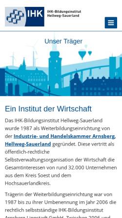 Vorschau der mobilen Webseite www.vwa-arnsberg.de, VWA Verwaltungs- und Wirtschaftsakademie Hellweg-Sauerland GmbH