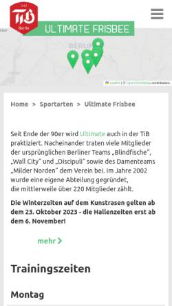 Vorschau der mobilen Webseite tib1848ev.de, TiB 1848 e.V. - Ultimate Frisbee