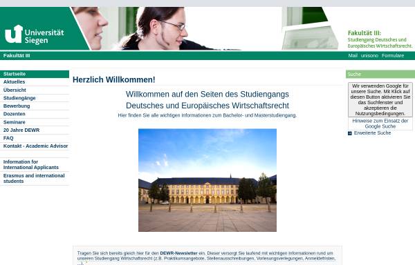 Vorschau von www.uni-siegen.de, Deutsches und Europäisches Wirtschaftsrecht studieren
