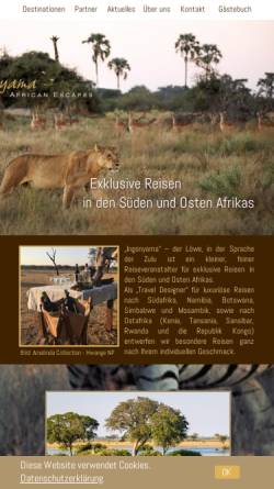 Vorschau der mobilen Webseite www.african-escapes.de, Ingonyama - African Escapes