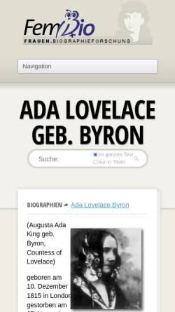 Vorschau der mobilen Webseite www.fembio.org, FemBio: Ada Lovelace Byron