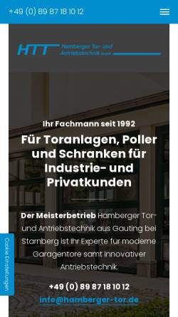 Vorschau der mobilen Webseite www.hamberger-tor.de, Hamberger Tür- und Tortechnik