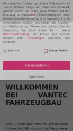Vorschau der mobilen Webseite www.vantec.de, Vantec Fahrzeugbau GmbH