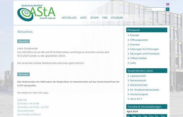 Vorschau von www.fh-asta.de, Allgemeiner Studierenden Ausschuss (AStA)