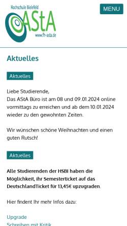 Vorschau der mobilen Webseite www.fh-asta.de, Allgemeiner Studierenden Ausschuss (AStA)