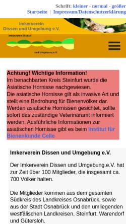 Vorschau der mobilen Webseite www.imkerverein-dissen.de, Imkerverein Dissen und Umgebung e.V.