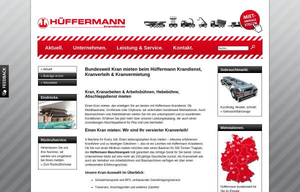 Vorschau von www.hueffermann-krandienst.de, Hüffermann Krandienst GmbH
