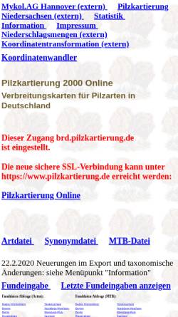 Vorschau der mobilen Webseite brd.pilzkartierung.de, Online-Pilzkartierung 2000