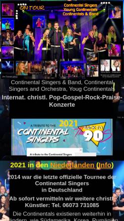 Vorschau der mobilen Webseite www.continentals.de, The Continentals, Young Continentals und Continental Kids