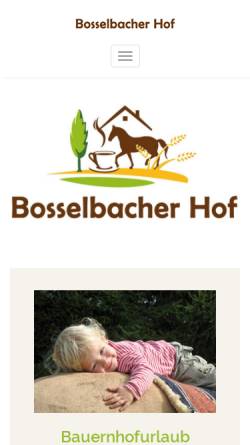 Vorschau der mobilen Webseite www.bosselbacher-hof.de, Bauernhofurlaub auf dem Bosselbacher-Hof