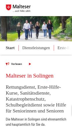 Vorschau der mobilen Webseite www.malteser-solingen.de, Malteser Hilfsdienst e.V., Stadtgliederung Solingen/Remscheid
